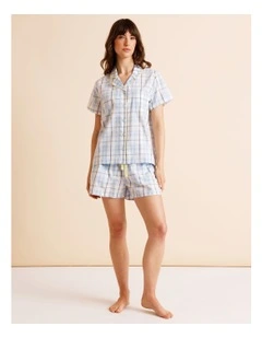 Core Cotton Short Sleeve Short PJ Set in Blue Check Print