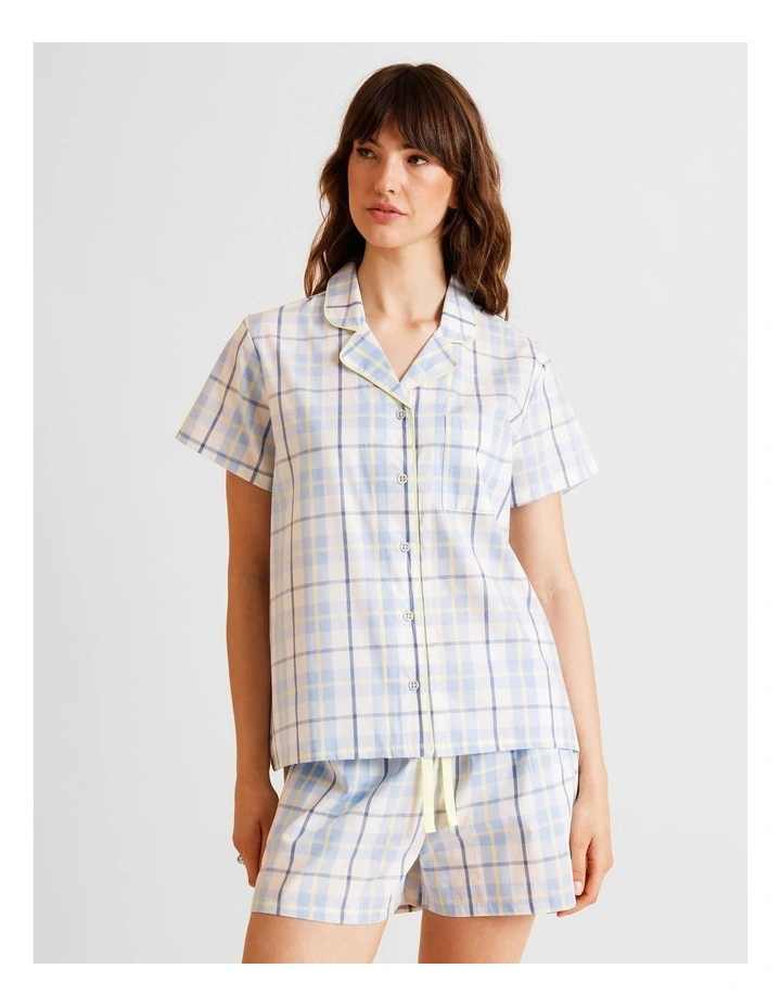 Core Cotton Short Sleeve Short PJ Set in Blue Check Print image 2