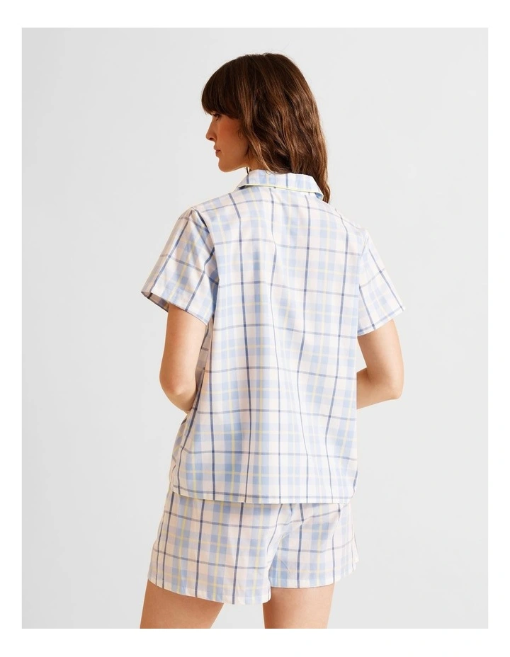Core Cotton Short Sleeve Short PJ Set in Blue Check Print image 3