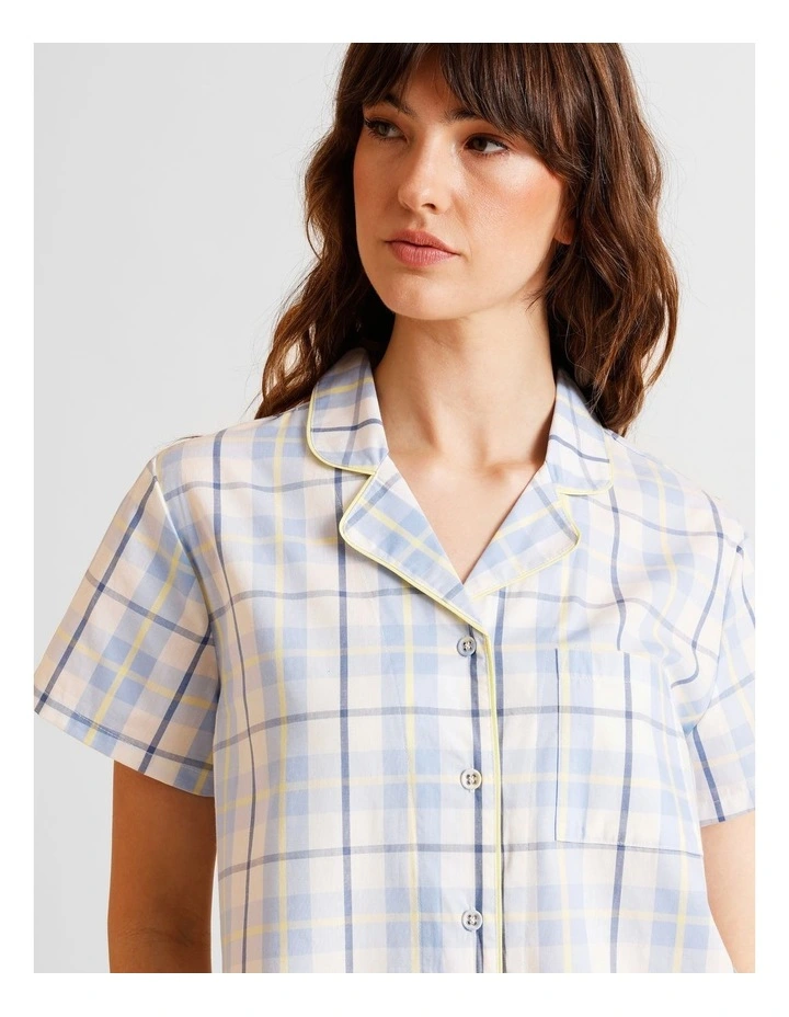 Core Cotton Short Sleeve Short PJ Set in Blue Check Print image 4