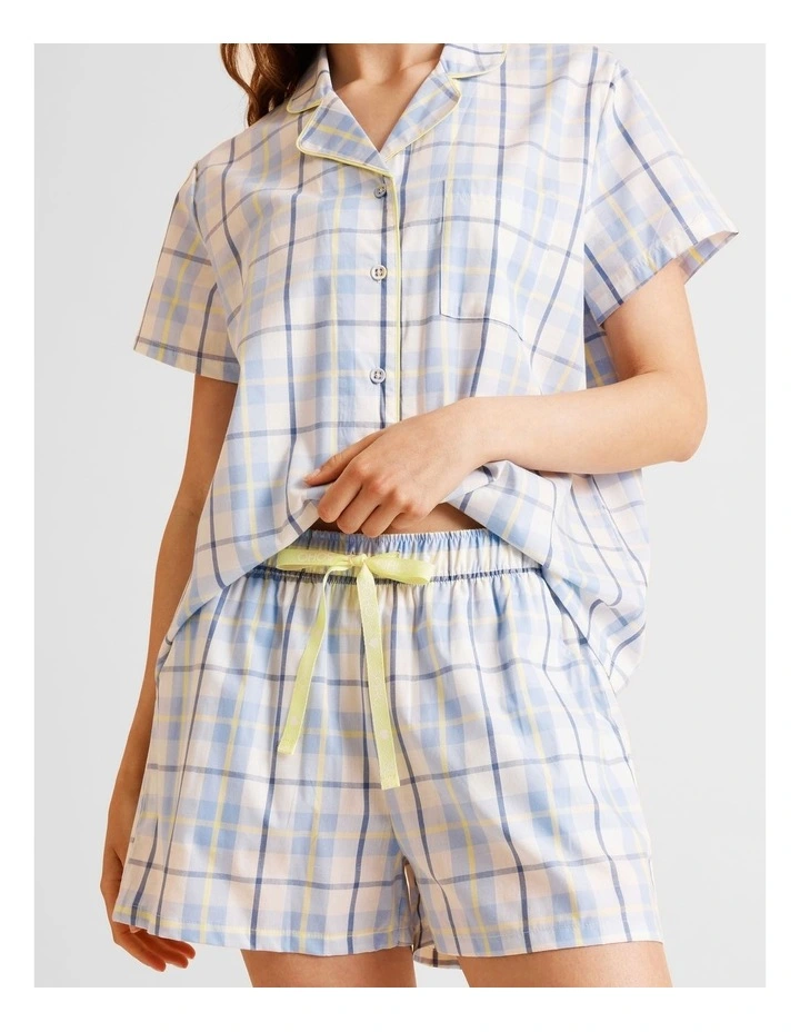 Core Cotton Short Sleeve Short PJ Set in Blue Check Print image 5