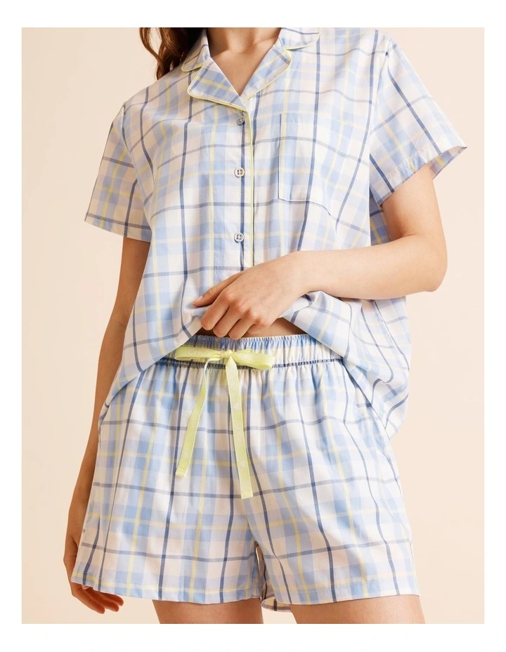 Core Cotton Short Sleeve Short PJ Set in Blue Check Print image 5