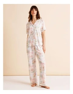Serene Woven Short Sleeve Long PJ Set in Summer Floral Print