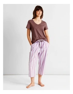 Essentials V-Neck 3/4 Pant PJ Set in Blue Stripe Print
