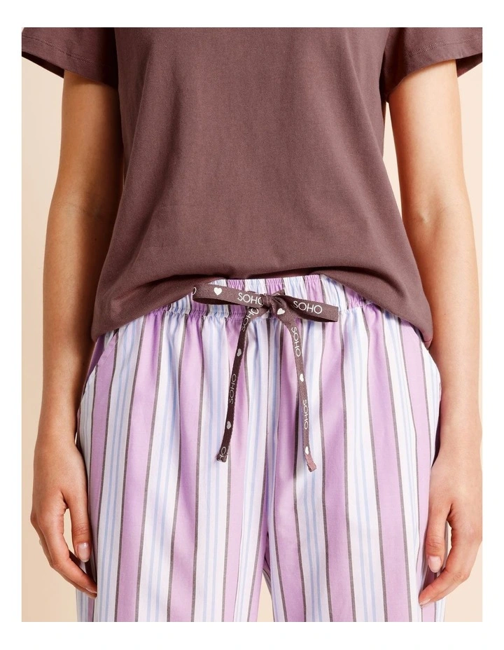 Essentials V-Neck 3/4 Pant PJ Set in Blue Stripe Print image 3