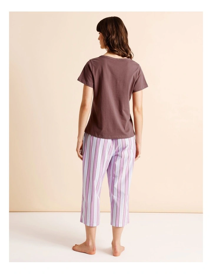 Essentials V-Neck 3/4 Pant PJ Set in Blue Stripe Print image 5