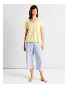 Essentials V-Neck 3/4 Pant PJ Set in Multi Spot Print