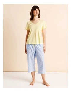 Essentials V-Neck 3/4 Pant PJ Set in Multi Spot Print