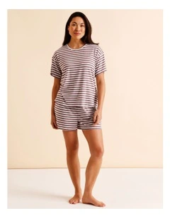 Everyday PVE Short Sleeve Short PJ Set in Taupe Y/D Stripe