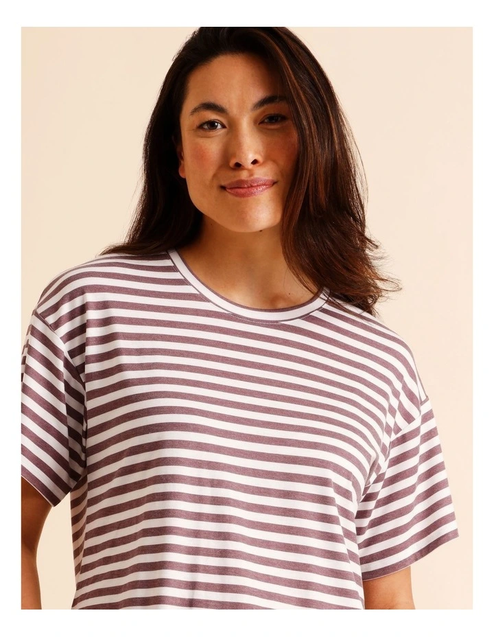 Everyday PVE Short Sleeve Short PJ Set in Taupe Y/D Stripe image 2