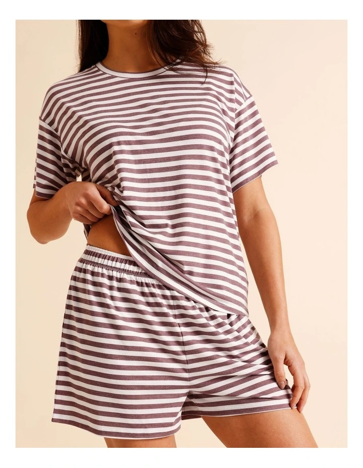 Everyday PVE Short Sleeve Short PJ Set in Taupe Y/D Stripe image 4