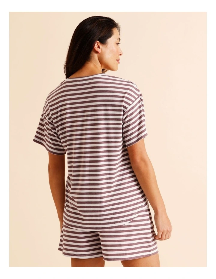 Everyday PVE Short Sleeve Short PJ Set in Taupe Y/D Stripe image 5