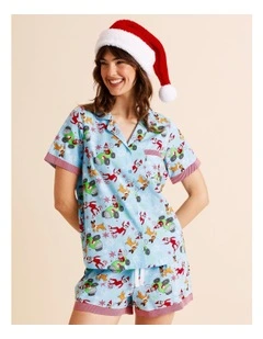 Short Sleeve PJ Set in Blue Elf on the Shelf Multi Print