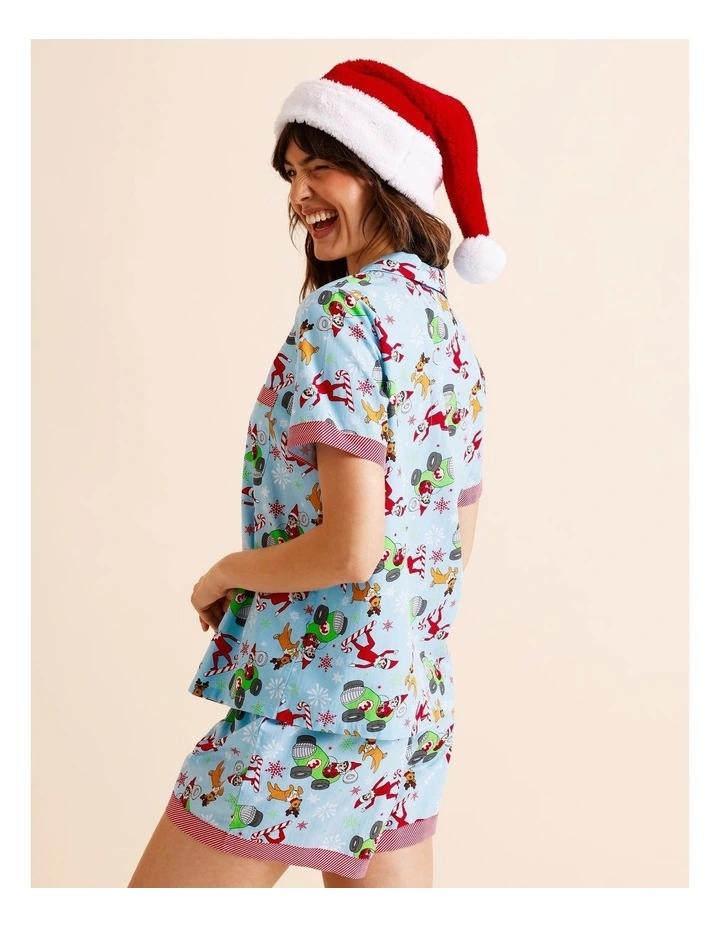 Short Sleeve PJ Set in Blue Elf on the Shelf Multi Print image 2