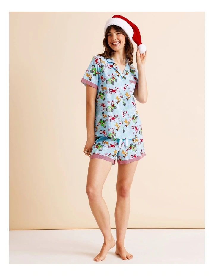 Short Sleeve PJ Set in Blue Elf on the Shelf Multi Print image 3
