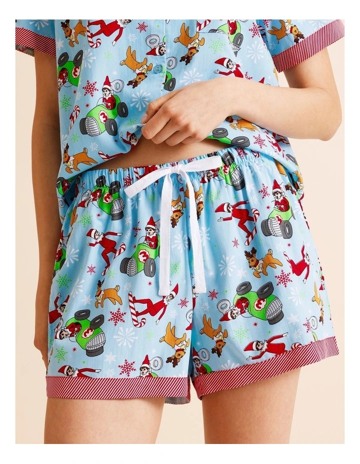 Short Sleeve PJ Set in Blue Elf on the Shelf Multi Print image 5