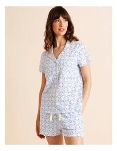 Everyday Cotton Relaxed Short Sleeve PJ Set in Tile Print