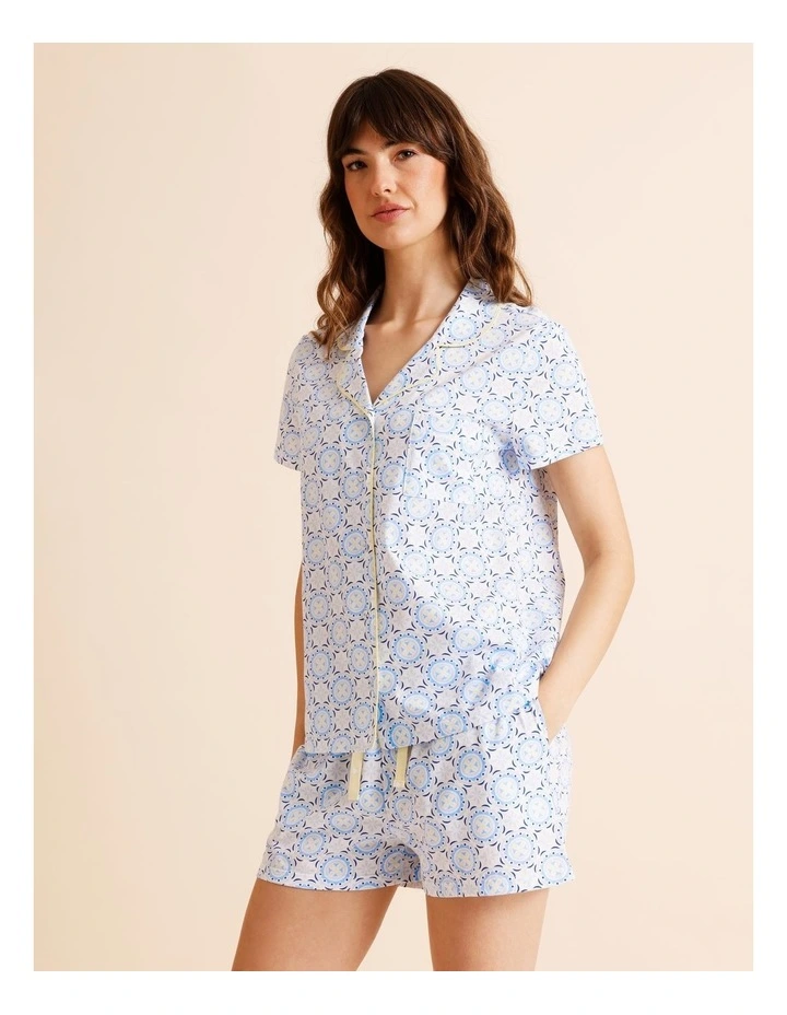 Everyday Cotton Relaxed Short Sleeve PJ Set in Tile Print image 3