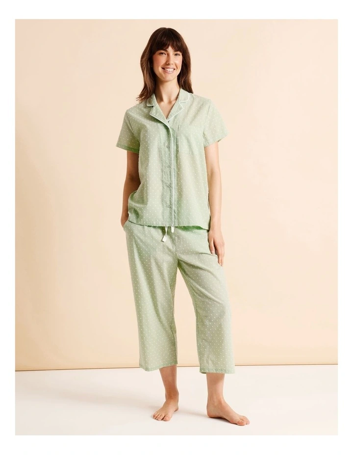 Core Cotton Clipdot Short Sleeve 3/4 Pant PJ Set in Pistachio image 1
