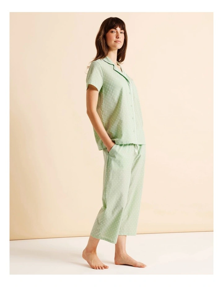 Core Cotton Clipdot Short Sleeve 3/4 Pant PJ Set in Pistachio image 2