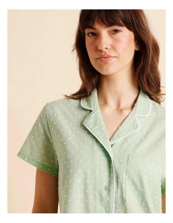 Core Cotton Clipdot Short Sleeve 3/4 Pant PJ Set in Pistachio image 3