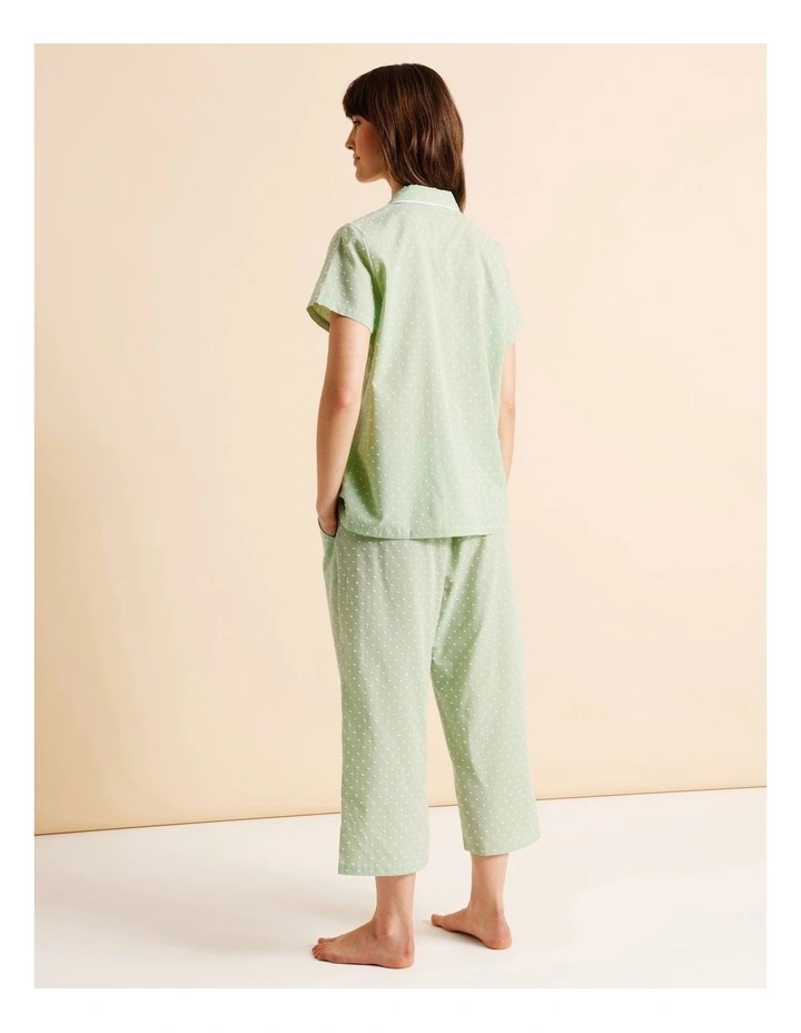 Core Cotton Clipdot Short Sleeve 3/4 Pant PJ Set in Pistachio image 5