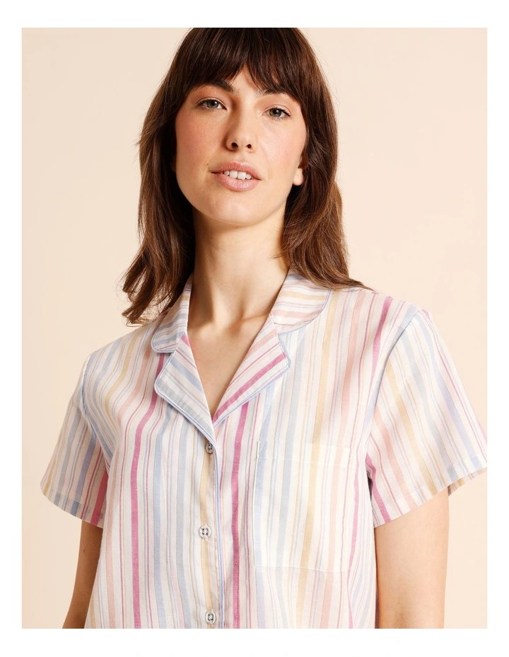 Core Cotton Short Sleeve 3/4 Pant PJ Set in Multi Yarn Dyed Stripe image 3