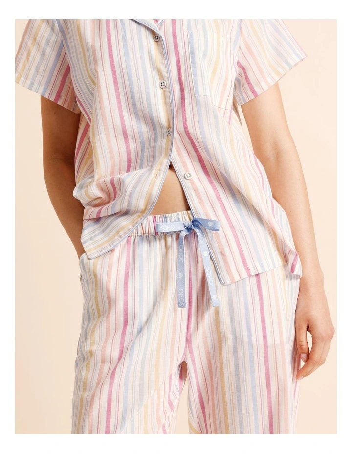 Core Cotton Short Sleeve 3/4 Pant PJ Set in Multi Yarn Dyed Stripe image 4