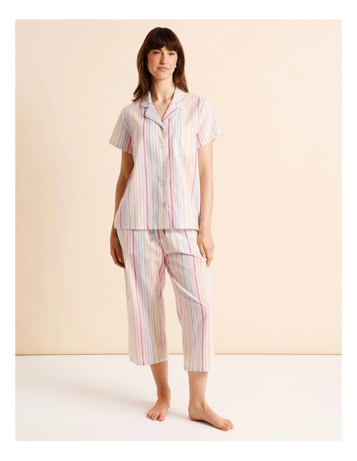 Core Cotton Short Sleeve 3/4 Pant PJ Set in Multi Yarn Dyed Stripe image 5