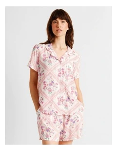 Serene Woven Short Sleeve Short PJ Set in Diamond Floral Print