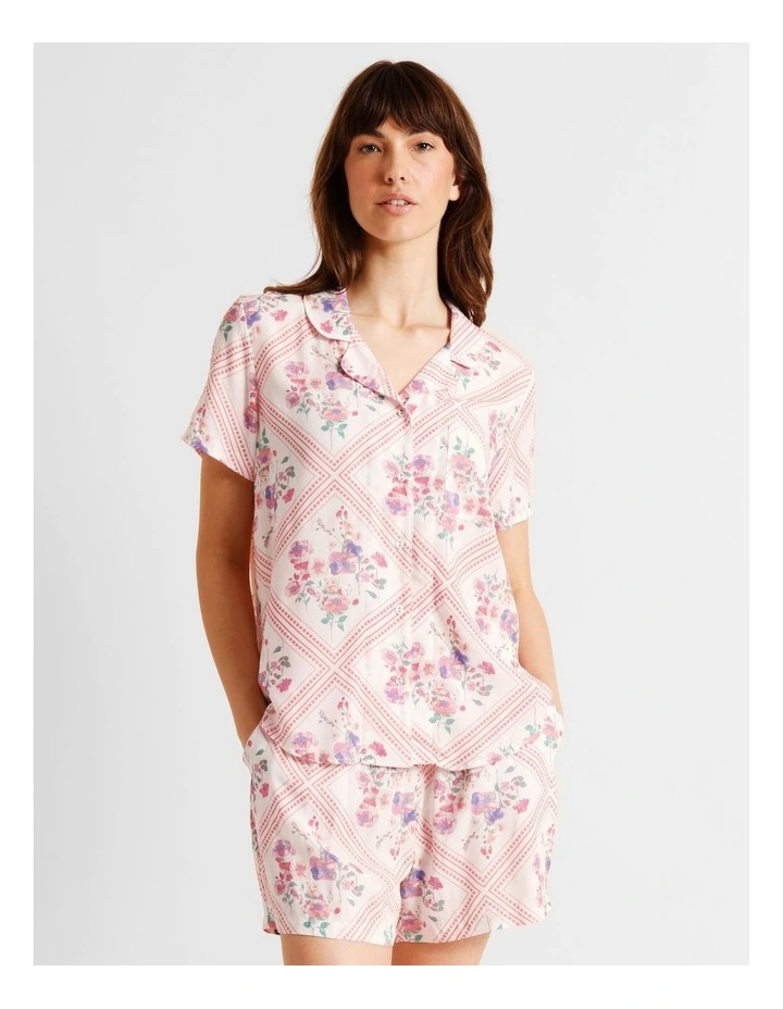 Serene Woven Short Sleeve Short PJ Set in Diamond Floral Print image 1