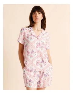 Serene Woven Short Sleeve Short PJ Set in Diamond Floral Print