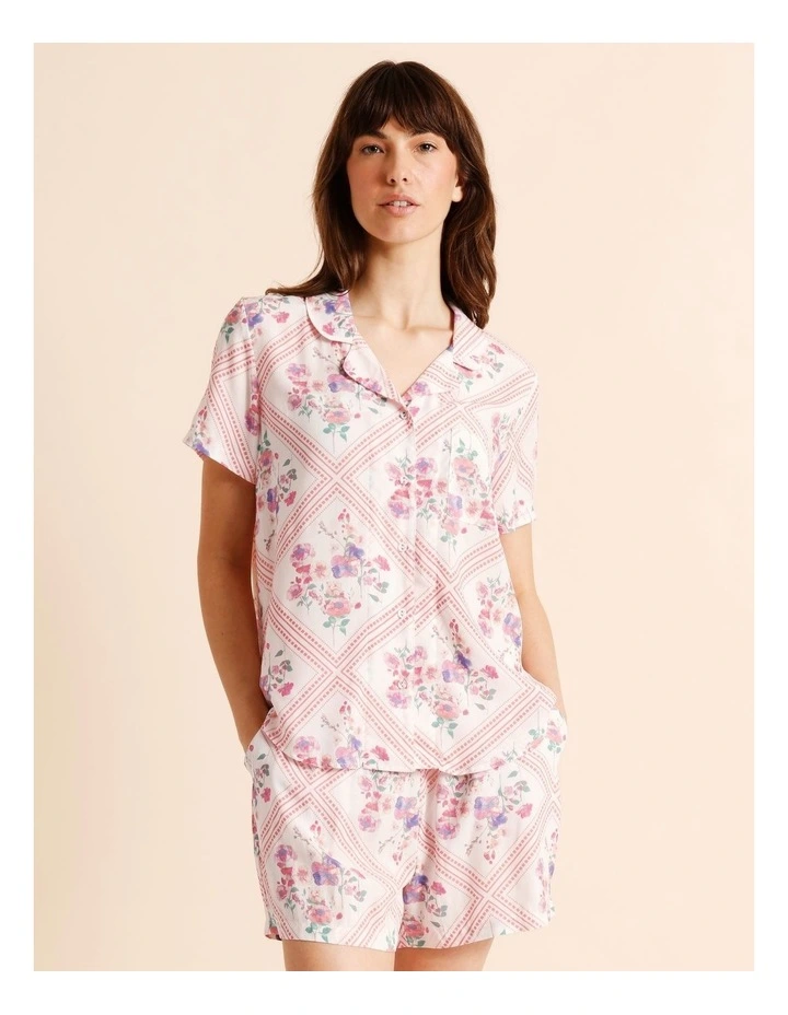 Serene Woven Short Sleeve Short PJ Set in Diamond Floral Print image 1