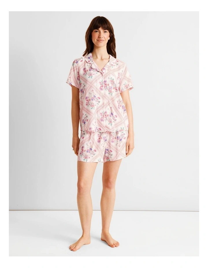 Serene Woven Short Sleeve Short PJ Set in Diamond Floral Print image 2