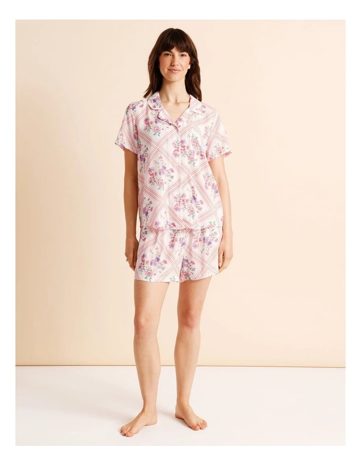 Serene Woven Short Sleeve Short PJ Set in Diamond Floral Print image 2