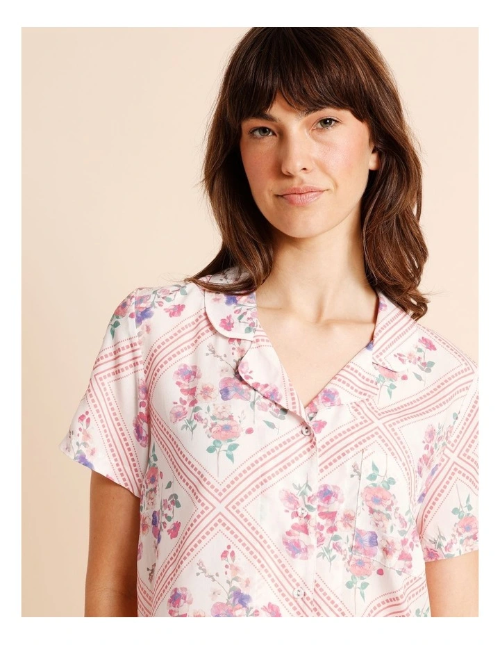 Serene Woven Short Sleeve Short PJ Set in Diamond Floral Print image 3