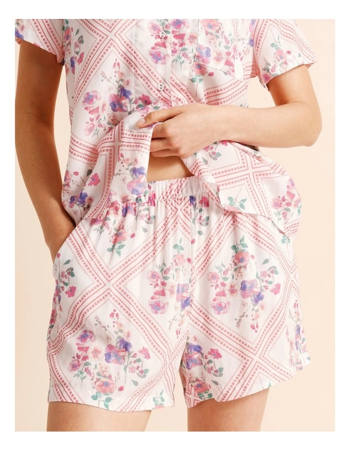 Serene Woven Short Sleeve Short PJ Set in Diamond Floral Print image 4