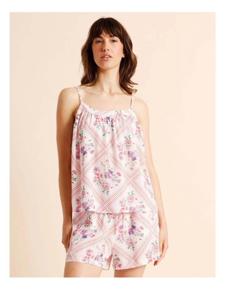 Serene Woven Cami Boxer Set in Diamond Floral Print image 2