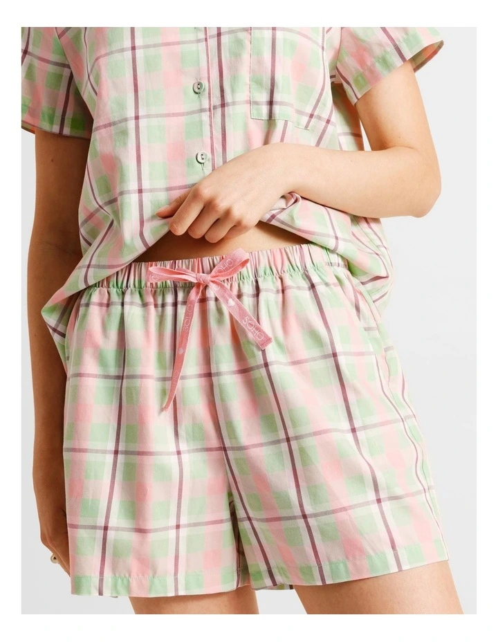 Core Cotton Sateen Short Sleeve Short PJ Set in Pistachio Check Print image 4