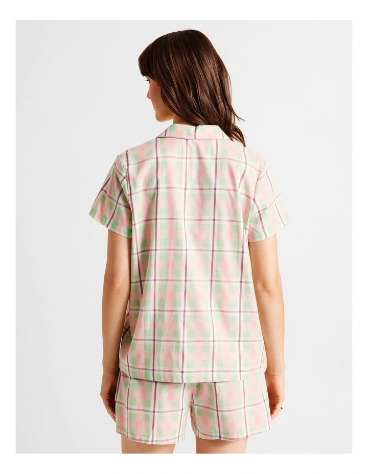 Core Cotton Sateen Short Sleeve Short PJ Set in Pistachio Check Print image 5