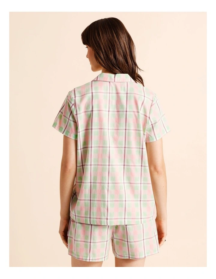 Core Cotton Sateen Short Sleeve Short PJ Set in Pistachio Check Print image 5