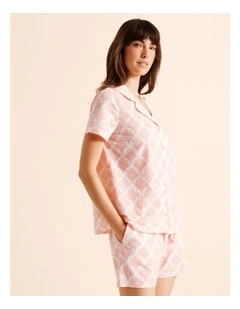 Everyday Cotton Relaxed Short Sleeve PJ Set in Foliage Fan Print