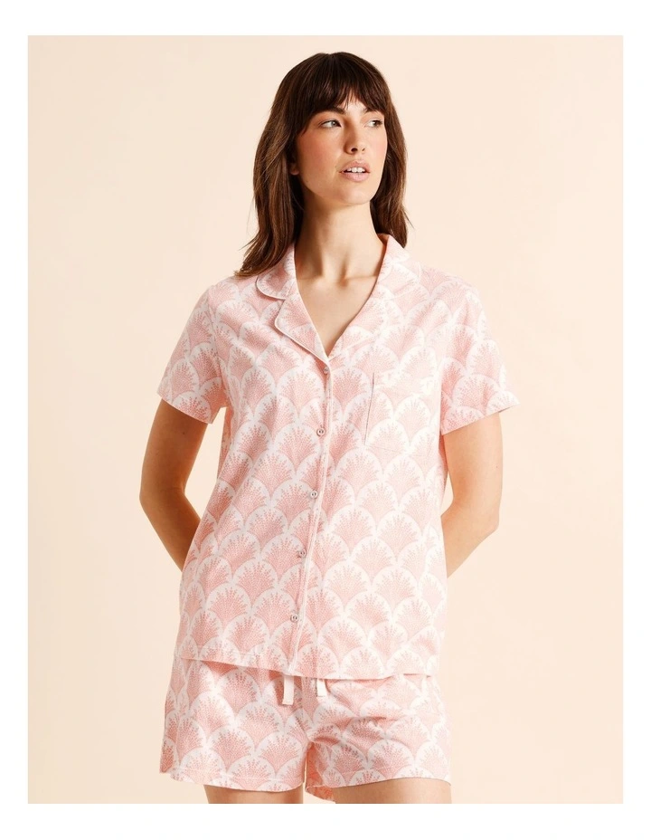 Everyday Cotton Relaxed Short Sleeve PJ Set in Foliage Fan Print image 2