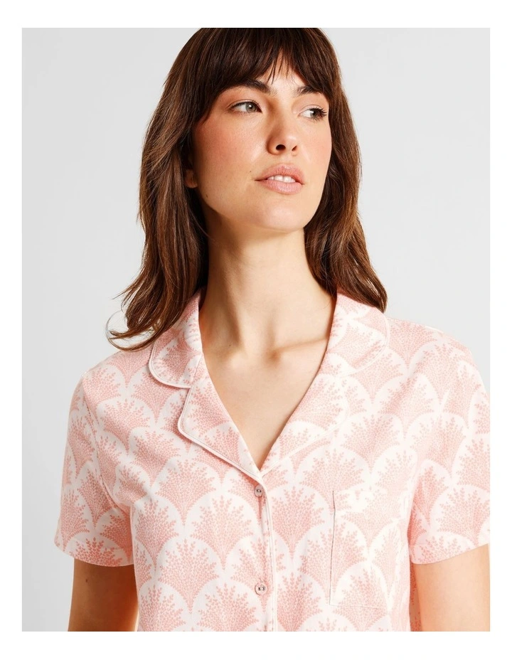 Everyday Cotton Relaxed Short Sleeve PJ Set in Foliage Fan Print image 4