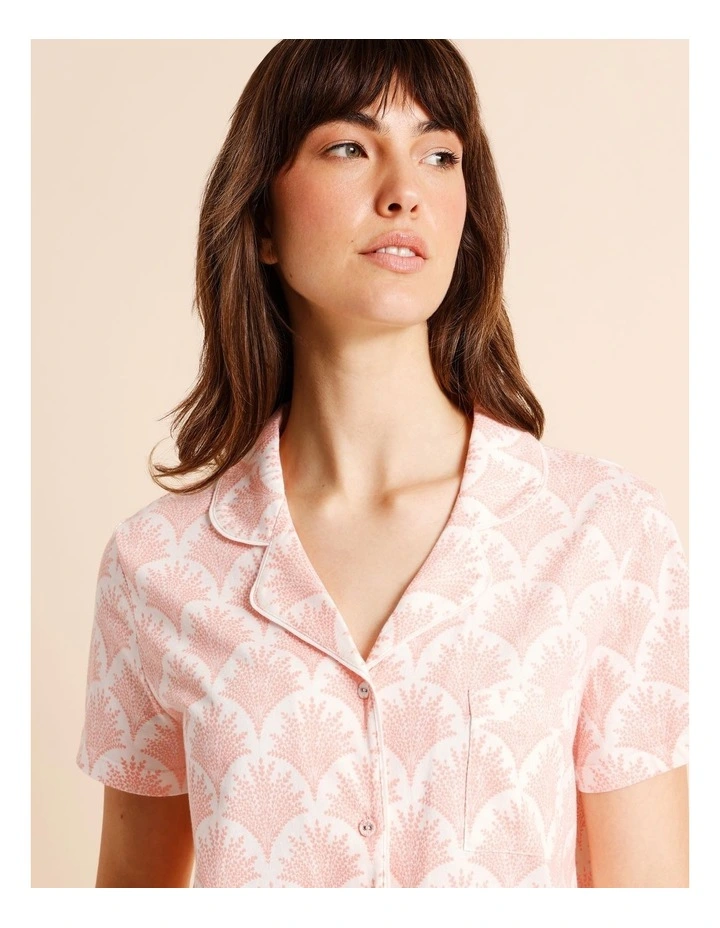 Everyday Cotton Relaxed Short Sleeve PJ Set in Foliage Fan Print image 4