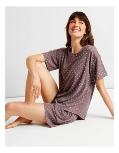 Everyday PVE Short Sleeve Short PJ Set in Taupe Dots Print