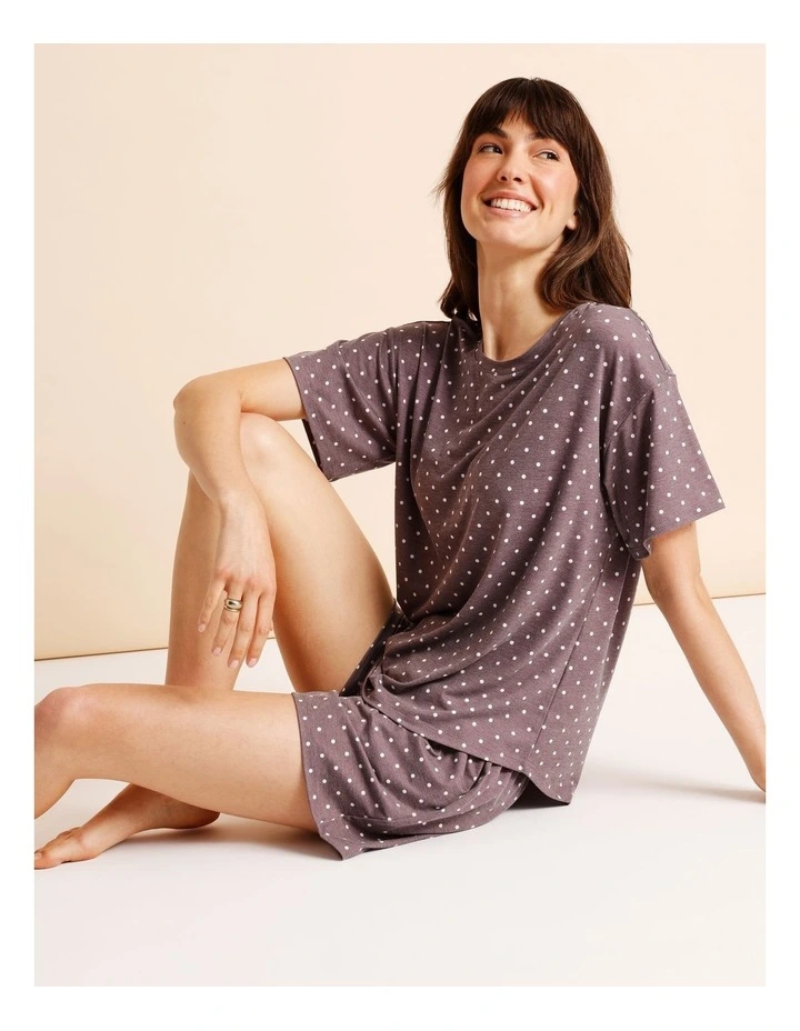 Everyday PVE Short Sleeve Short PJ Set in Taupe Dots Print image 1