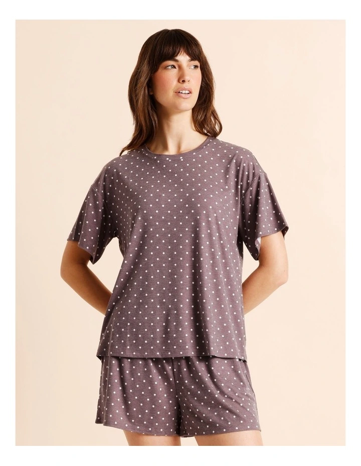 Everyday PVE Short Sleeve Short PJ Set in Taupe Dots Print image 2