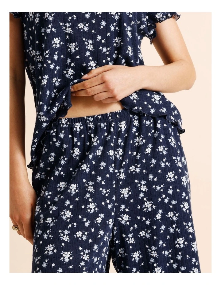 Everyday Pointelle Short Sleeve 3/4 Pant PJ Set in Navy Floral Ditsy Print image 4