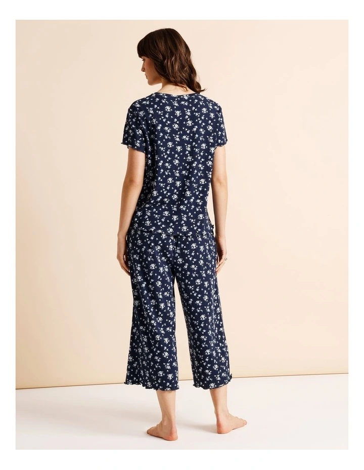 Everyday Pointelle Short Sleeve 3/4 Pant PJ Set in Navy Floral Ditsy Print image 5